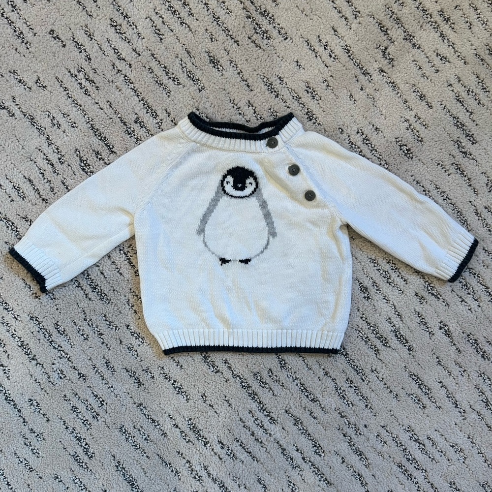 Janie and Jack Cream Penguin Sweater
